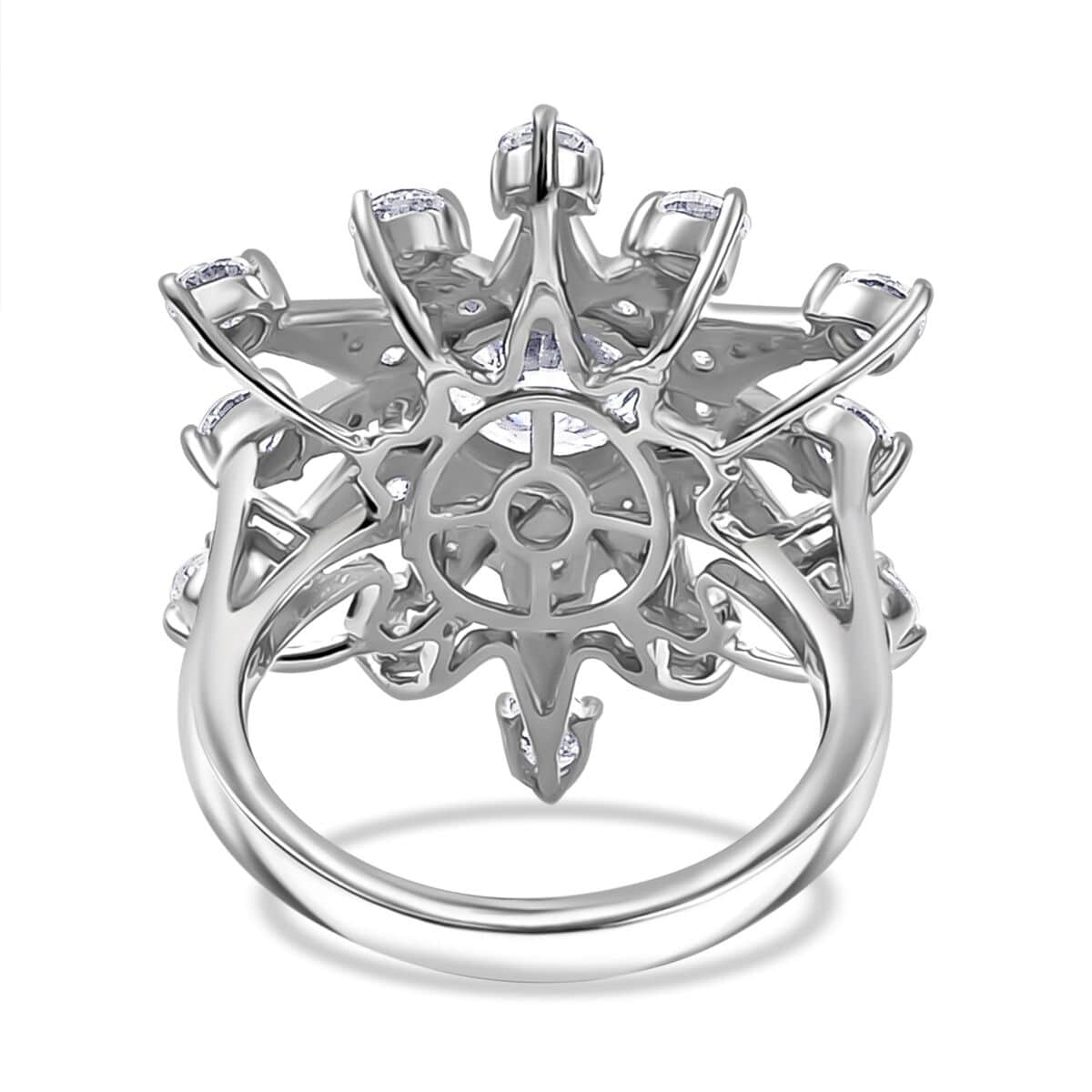 Crisantemo Cut Moissanite 3.50 ctw Snowflake Ring in Rhodium Over Sterling Silver (Size 10.0) image number 4