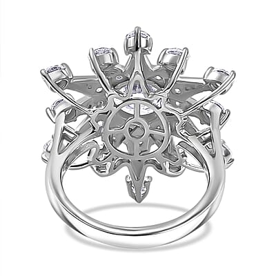 D'Joy Crisantemo Cut Moissanite 3.50 ctw Snowflake Ring in Rhodium Over Sterling Silver (Size 10.0)