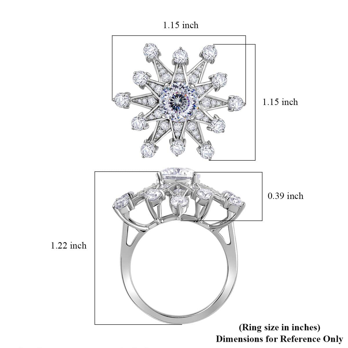 Crisantemo Cut Moissanite 3.50 ctw Snowflake Ring in Rhodium Over Sterling Silver (Size 10.0) image number 5