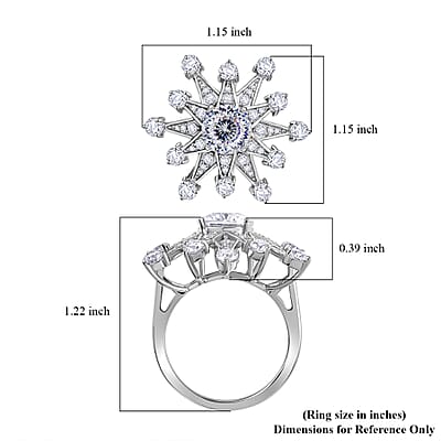 D'Joy Crisantemo Cut Moissanite 3.50 ctw Snowflake Ring in Rhodium Over Sterling Silver (Size 10.0)