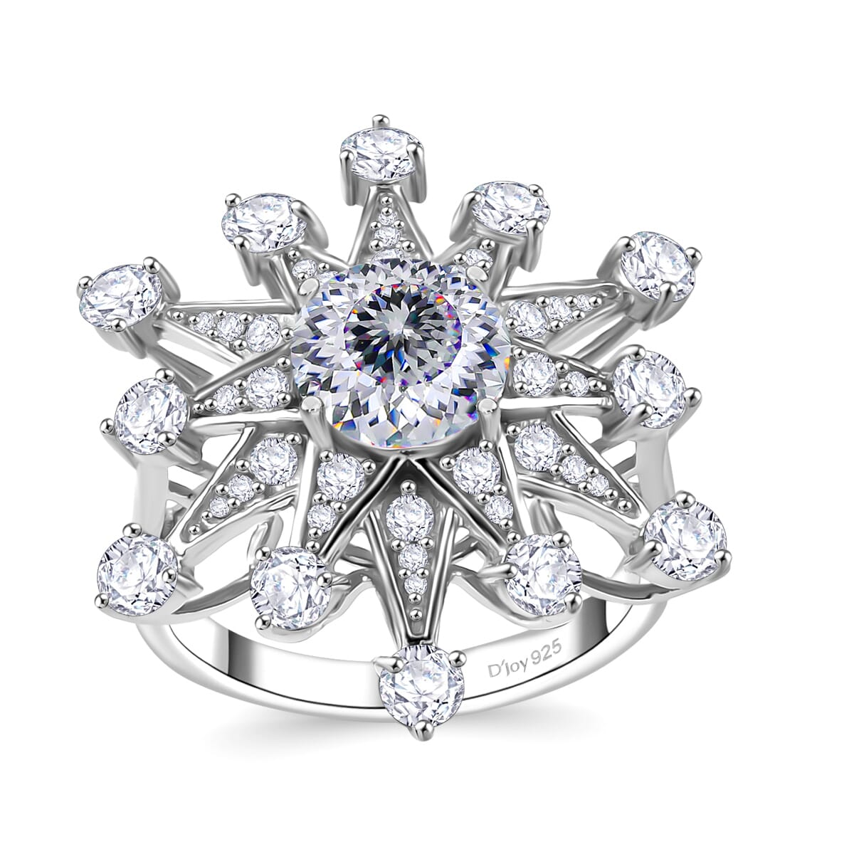 Crisantemo Cut Moissanite 3.50 ctw Snowflake Ring in Rhodium Over Sterling Silver (Size 7.0) image number 0