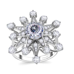 Crisantemo Cut Moissanite 3.50 ctw Snowflake Ring in Rhodium Over Sterling Silver (Size 7.0)