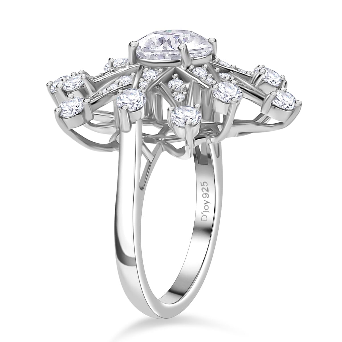 Crisantemo Cut Moissanite 3.50 ctw Snowflake Ring in Rhodium Over Sterling Silver (Size 7.0) image number 3