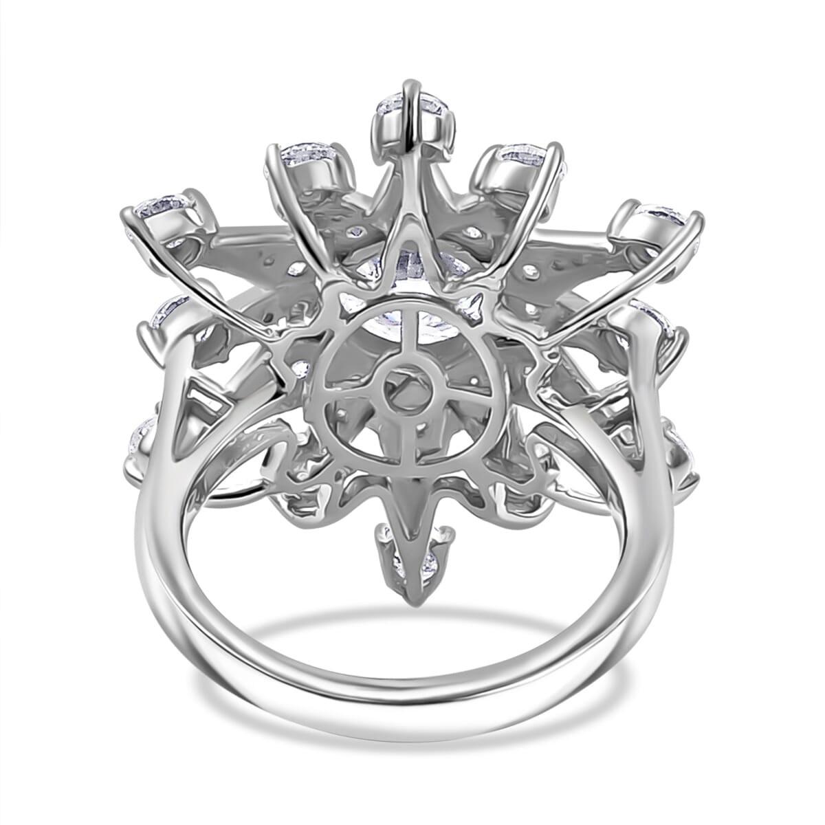 Crisantemo Cut Moissanite 3.50 ctw Snowflake Ring in Rhodium Over Sterling Silver (Size 7.0) image number 4