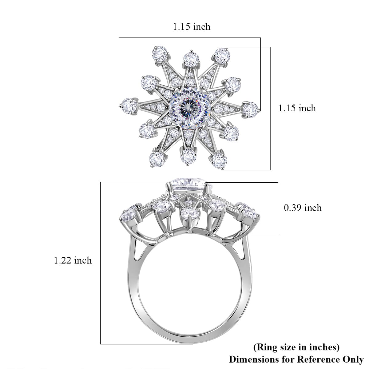 Crisantemo Cut Moissanite 3.50 ctw Snowflake Ring in Rhodium Over Sterling Silver (Size 7.0) image number 5