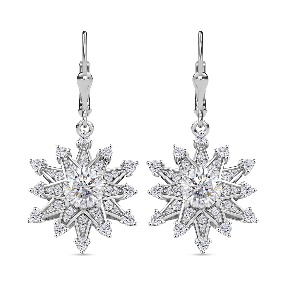 Crisantemo Cut Moissanite 3.75 ctw Snowflake Earrings in Rhodium Over Sterling Silver image number 0