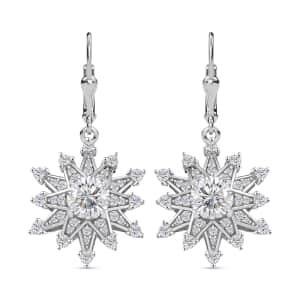 Crisantemo Cut Moissanite 3.75 ctw Snowflake Earrings in Rhodium Over Sterling Silver