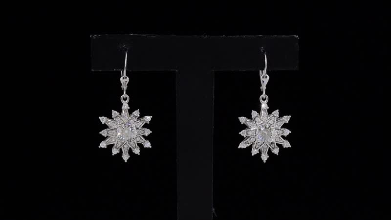 D'Joy Crisantemo Cut Moissanite 3.75 ctw Snowflake Earrings in Rhodium Over Sterling Silver