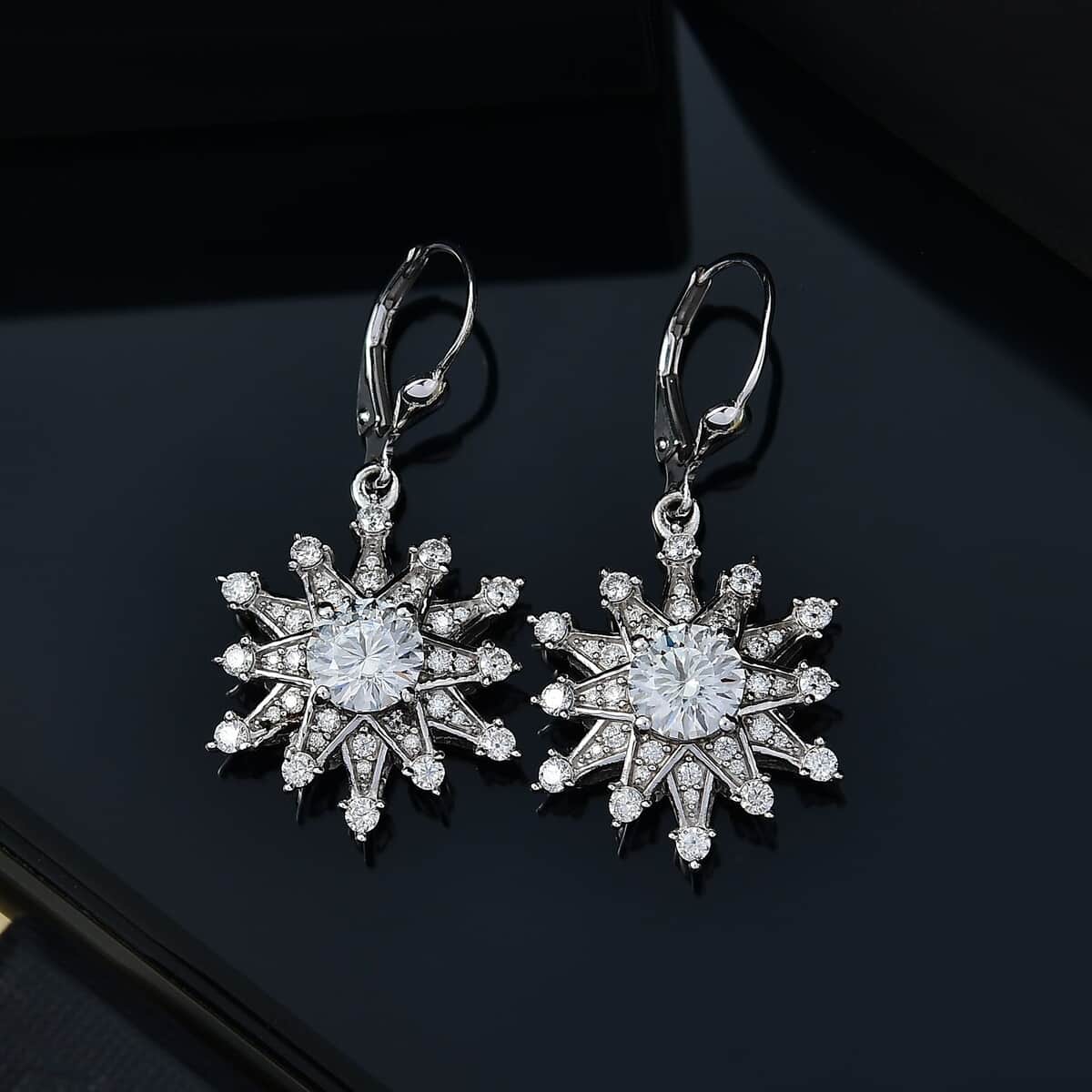 Crisantemo Cut Moissanite 3.75 ctw Snowflake Earrings in Rhodium Over Sterling Silver image number 1