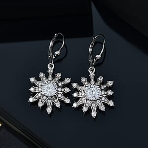D'Joy Crisantemo Cut Moissanite 3.75 ctw Snowflake Earrings in Rhodium Over Sterling Silver