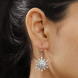 D'Joy Crisantemo Cut Moissanite 3.75 ctw Snowflake Earrings in Rhodium Over Sterling Silver