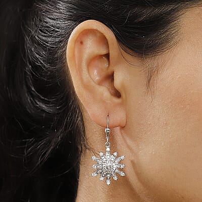 D'Joy Crisantemo Cut Moissanite 3.75 ctw Snowflake Earrings in Rhodium Over Sterling Silver