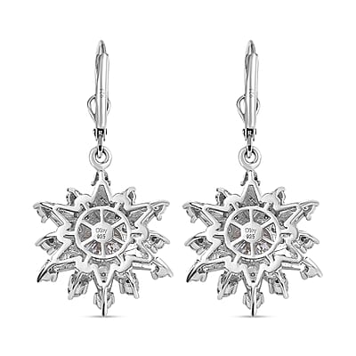 D'Joy Crisantemo Cut Moissanite 3.75 ctw Snowflake Earrings in Rhodium Over Sterling Silver