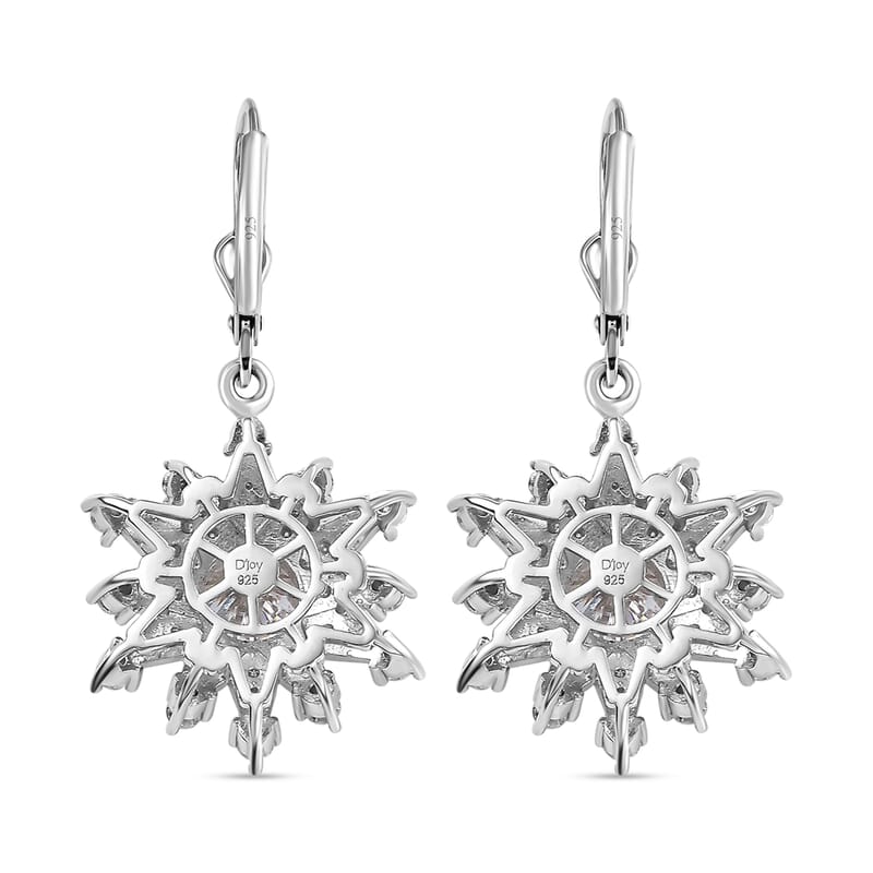 D'Joy Crisantemo Cut Moissanite 3.75 ctw Snowflake Earrings in Rhodium Over Sterling Silver