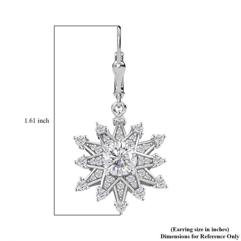 D'Joy Crisantemo Cut Moissanite 3.75 ctw Snowflake Earrings in Rhodium Over Sterling Silver