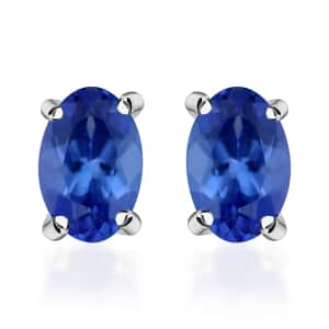 AAA Tanzanite 1.00 ctw Solitaire Stud Earrings in Rhodium Over Sterling Silver