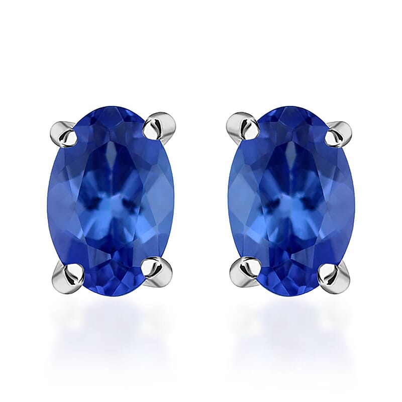 D'Joy AAA Tanzanite 1.00 ctw Solitaire Stud Earrings in Rhodium Over Sterling Silver