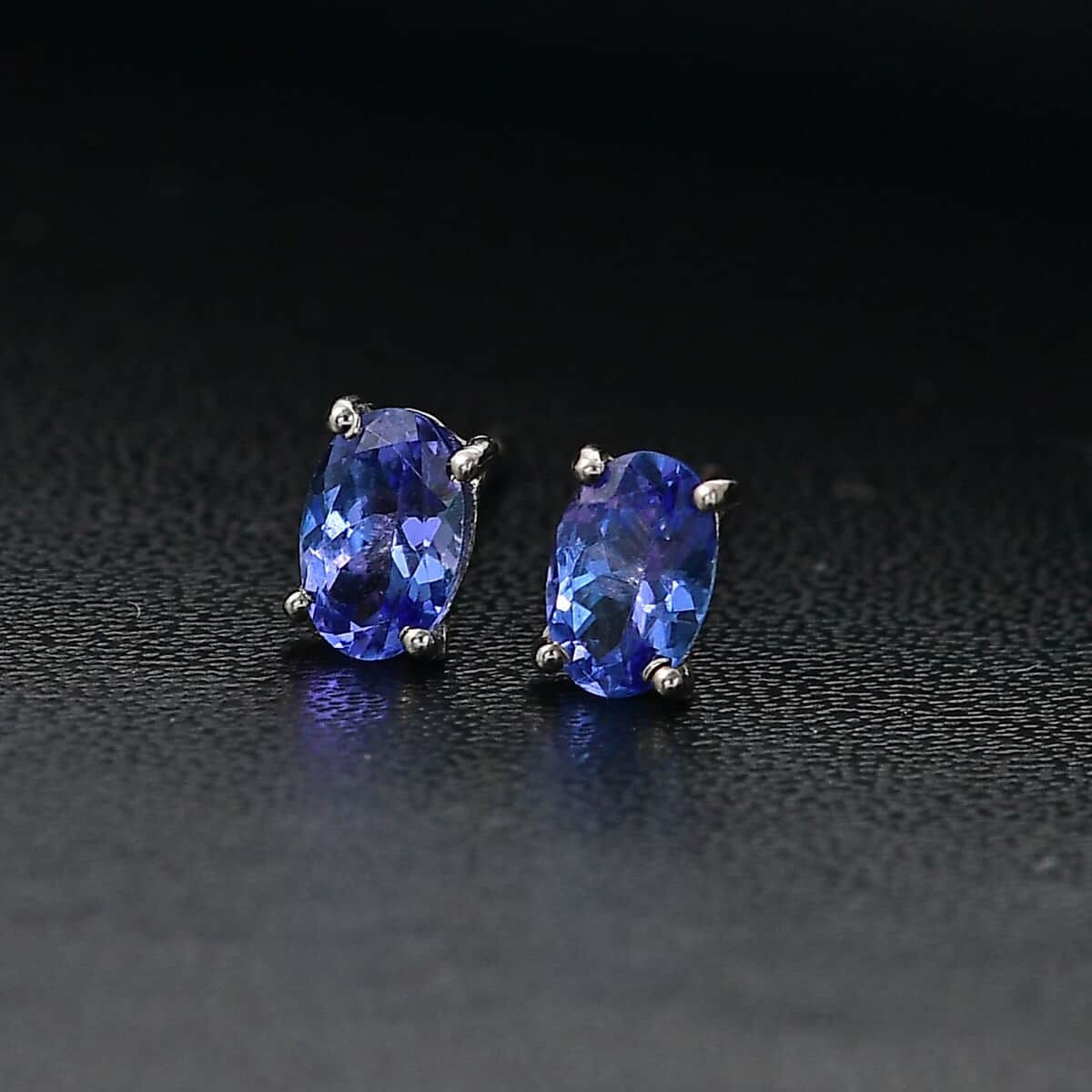 AAA Tanzanite 1.00 ctw Solitaire Stud Earrings in Rhodium Over Sterling Silver image number 1