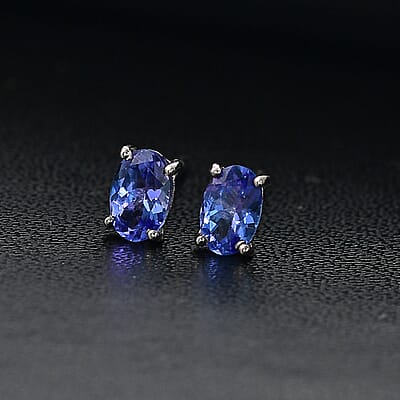 D'Joy AAA Tanzanite 1.00 ctw Solitaire Stud Earrings in Rhodium Over Sterling Silver