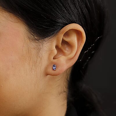 D'Joy AAA Tanzanite 1.00 ctw Solitaire Stud Earrings in Rhodium Over Sterling Silver