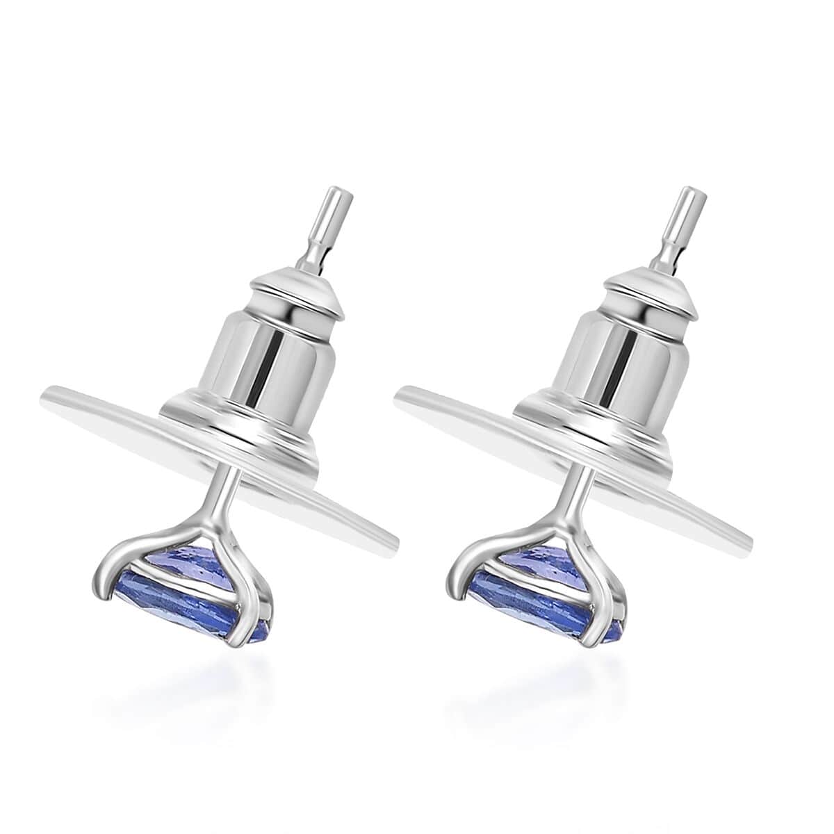 AAA Tanzanite 1.00 ctw Solitaire Stud Earrings in Rhodium Over Sterling Silver image number 3