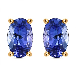 AAA Tanzanite 1.00 ctw Solitaire Stud Earrings in 18K Vermeil Yellow Gold Over Sterling Silver