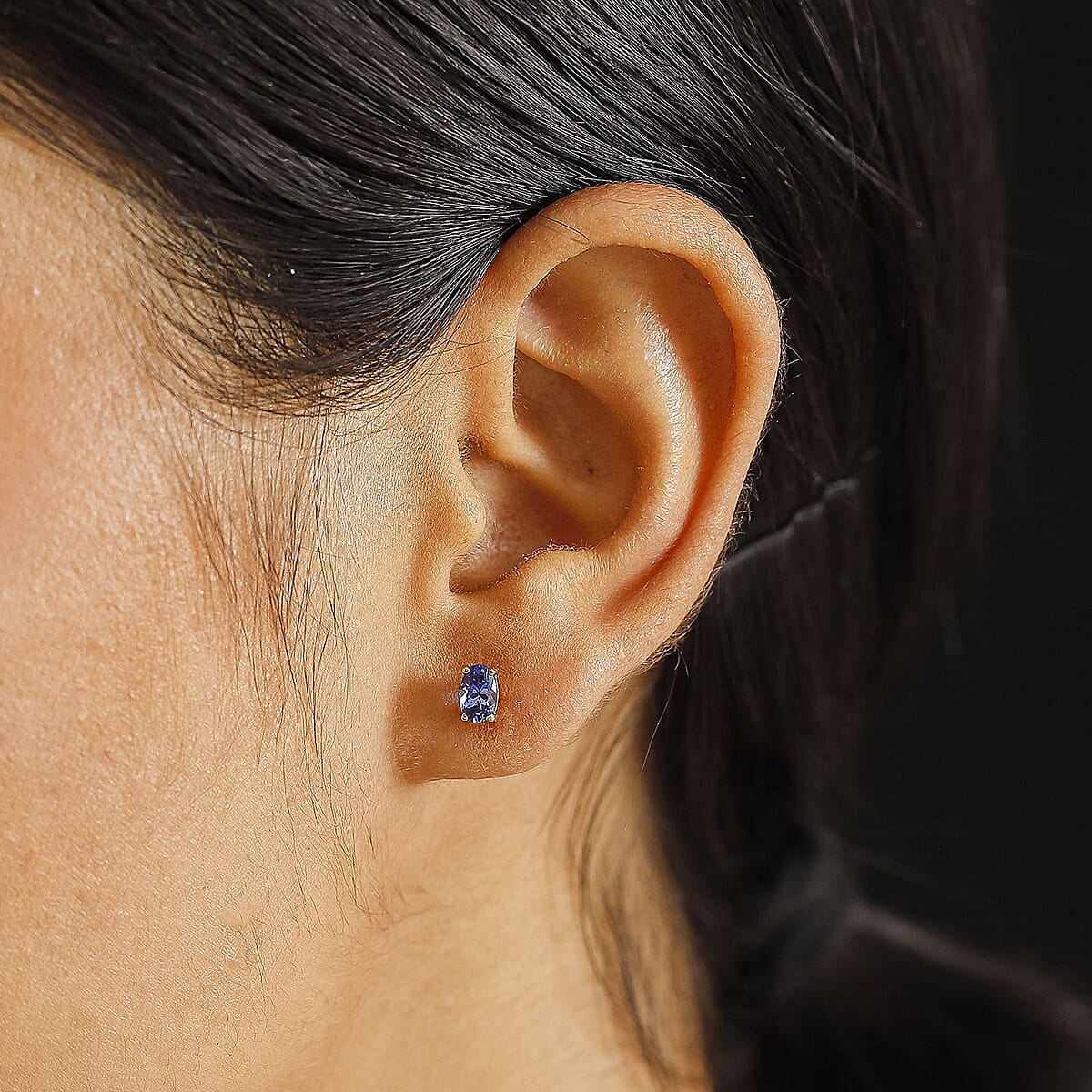 AAA Tanzanite 1.00 ctw Solitaire Stud Earrings in 18K Vermeil Yellow Gold Over Sterling Silver image number 2