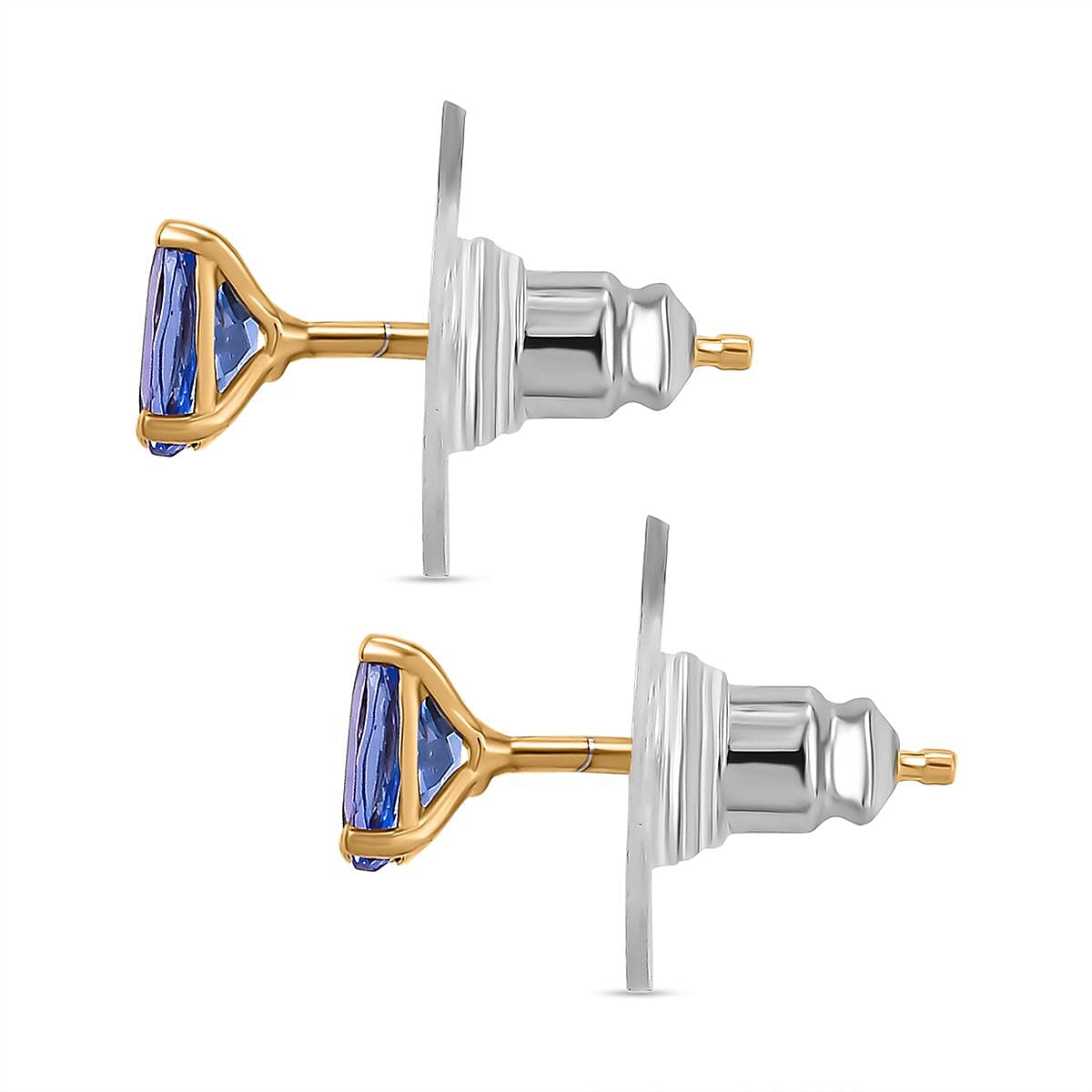 AAA Tanzanite 1.00 ctw Solitaire Stud Earrings in 18K Vermeil Yellow Gold Over Sterling Silver image number 3