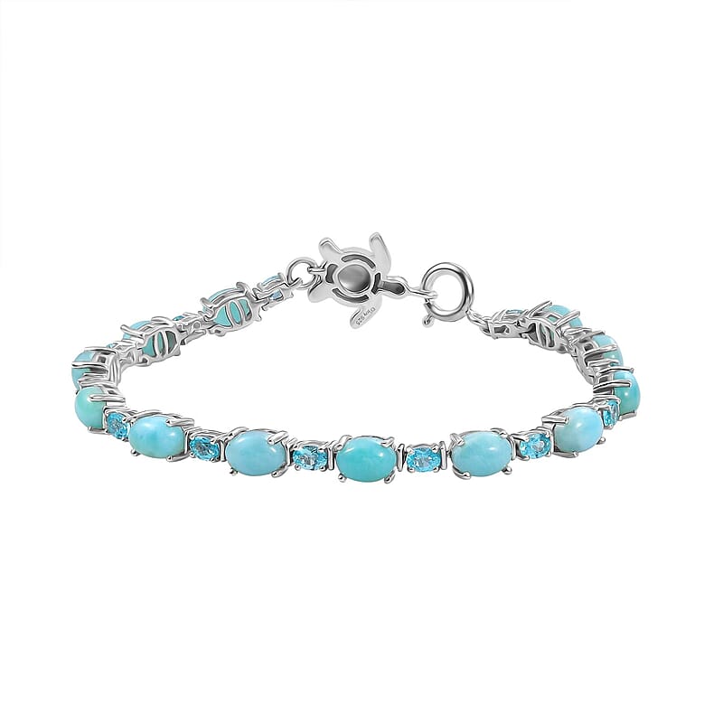 D'Joy Larimar and Multi Gemstone 14.90 ctw Turtle Bracelet in Rhodium Over Sterling Silver (7.25 In)
