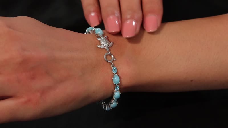 D'Joy Larimar and Multi Gemstone 14.90 ctw Turtle Bracelet in Rhodium Over Sterling Silver (7.25 In)