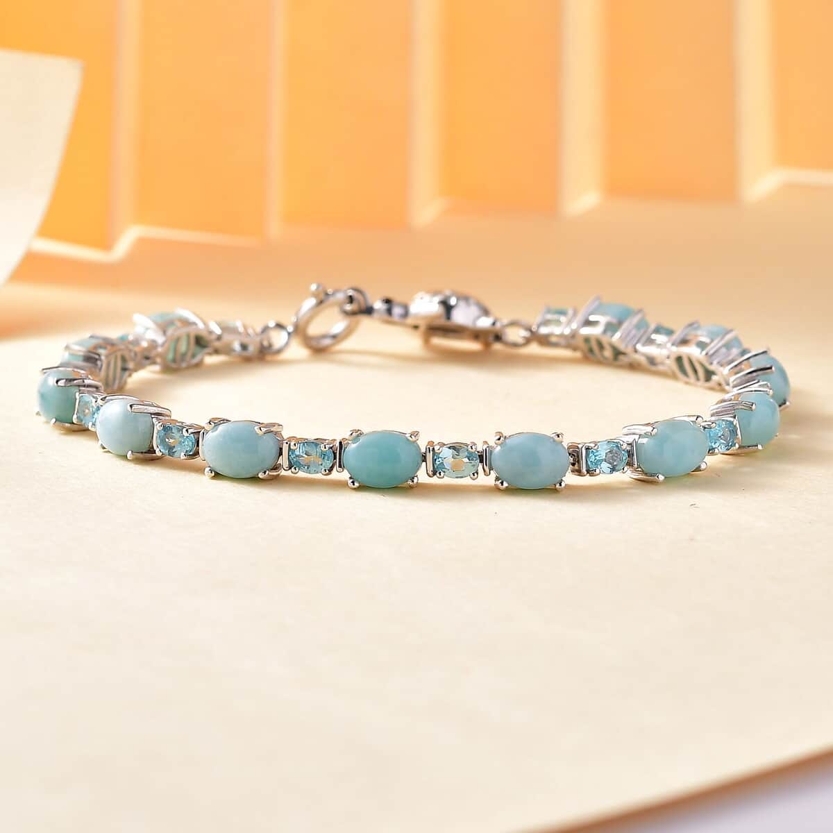 Larimar and Multi Gemstone 14.90 ctw Turtle Bracelet in Rhodium Over Sterling Silver (7.25 In) image number 1