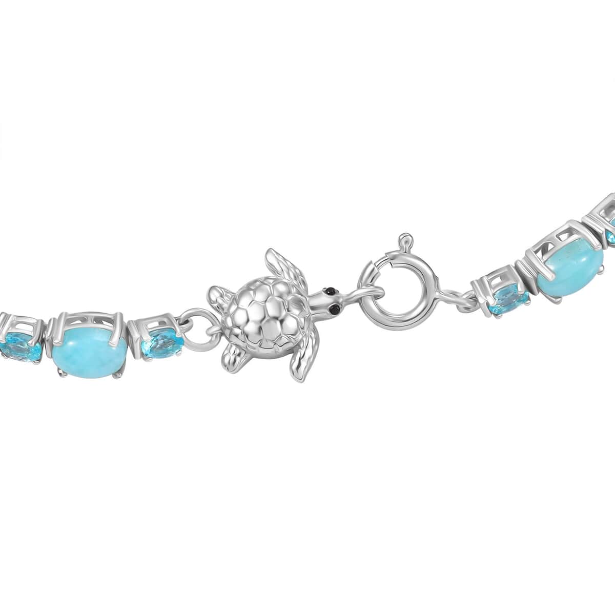 Larimar and Multi Gemstone 14.90 ctw Turtle Bracelet in Rhodium Over Sterling Silver (7.25 In) image number 3