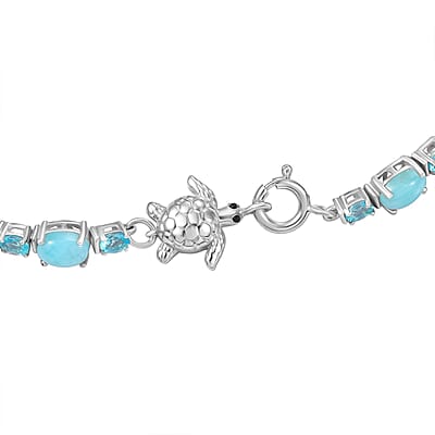 D'Joy Larimar and Multi Gemstone 14.90 ctw Turtle Bracelet in Rhodium Over Sterling Silver (7.25 In)