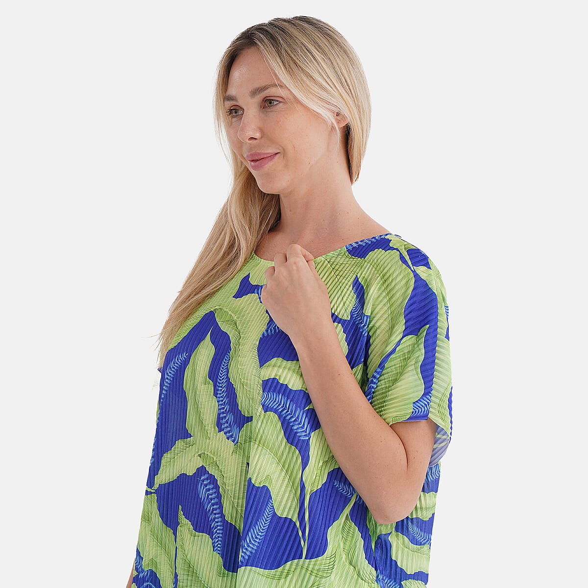 Tamsy Lime Tropical 2 Piece Pleated Polyester Top and Bottom Set - One Size Fits Most image number 4