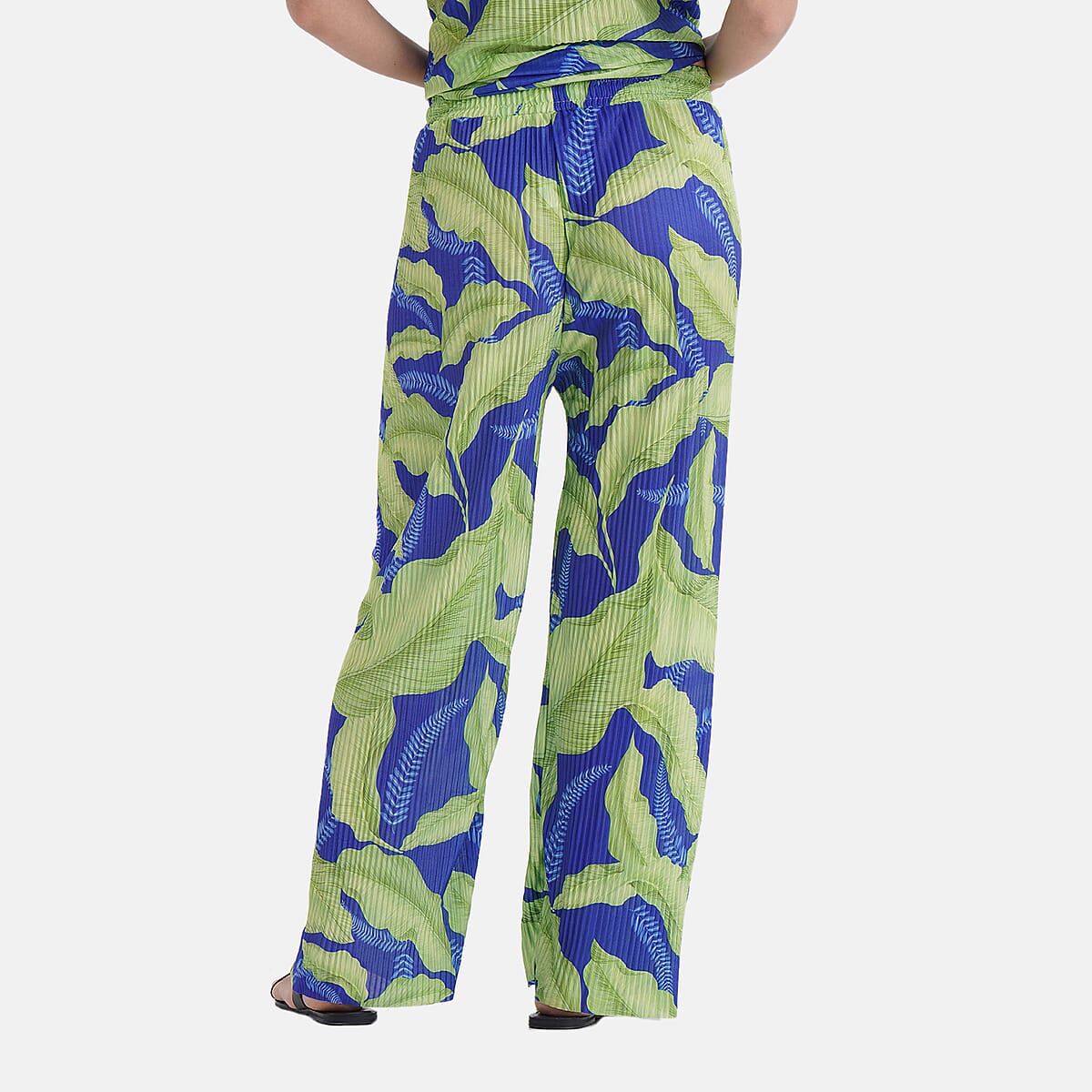Tamsy Lime Tropical 2 Piece Pleated Polyester Top and Bottom Set - One Size Fits Most image number 7