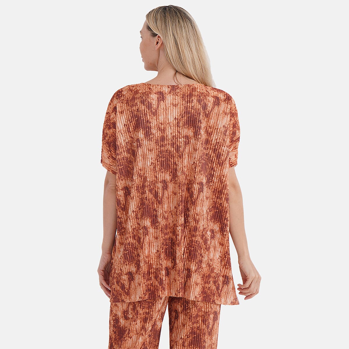 Tamsy Ginger Tie Dye 2 Piece Pleated Polyester Top and Bottom Set - One Size Fits Most image number 3