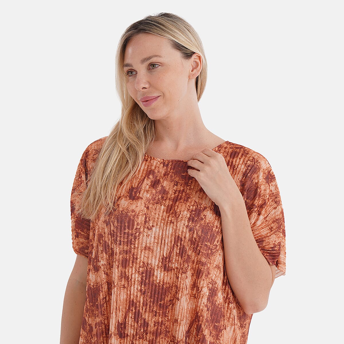 Tamsy Ginger Tie Dye 2 Piece Pleated Polyester Top and Bottom Set - One Size Fits Most image number 4