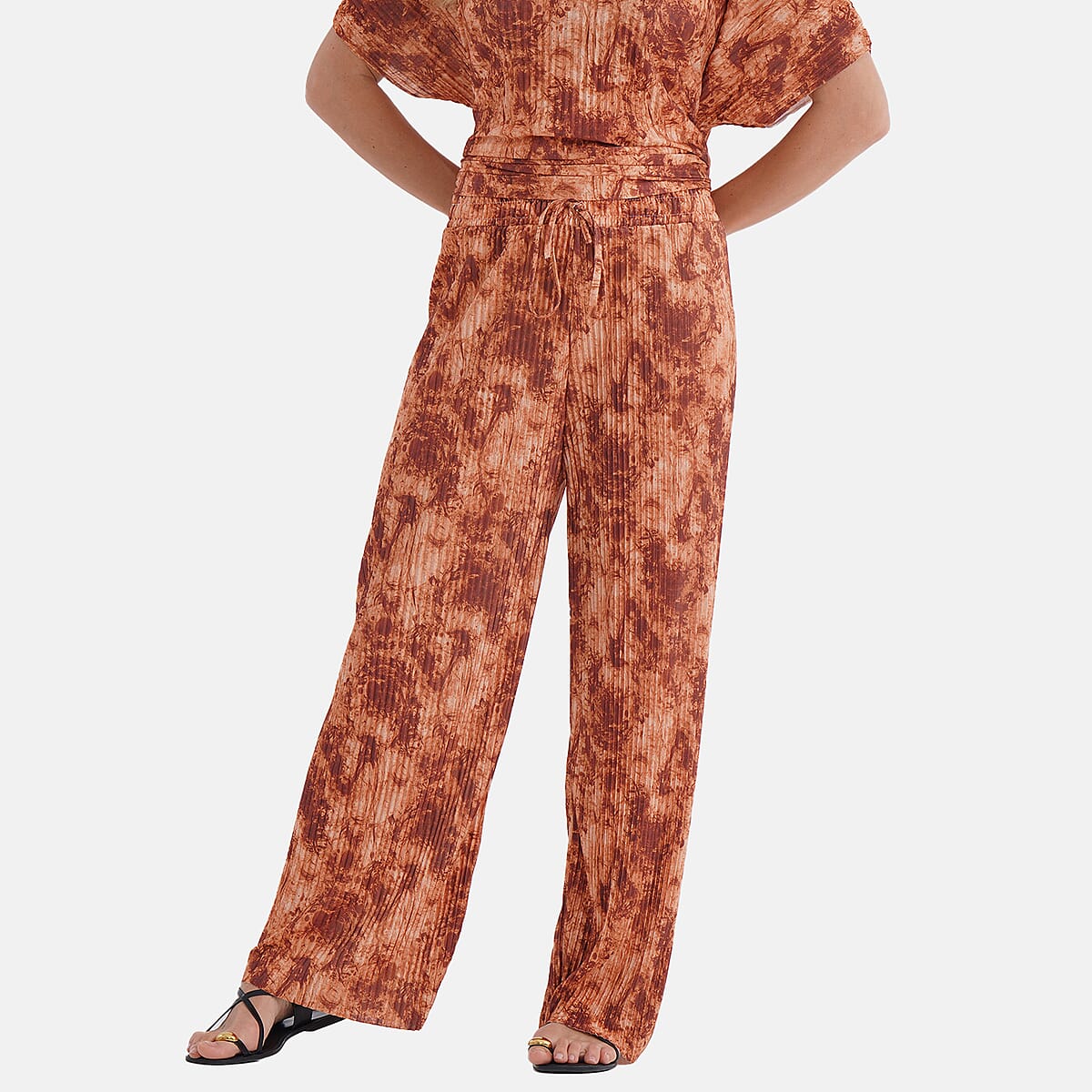 Tamsy Ginger Tie Dye 2 Piece Pleated Polyester Top and Bottom Set - One Size Fits Most image number 5