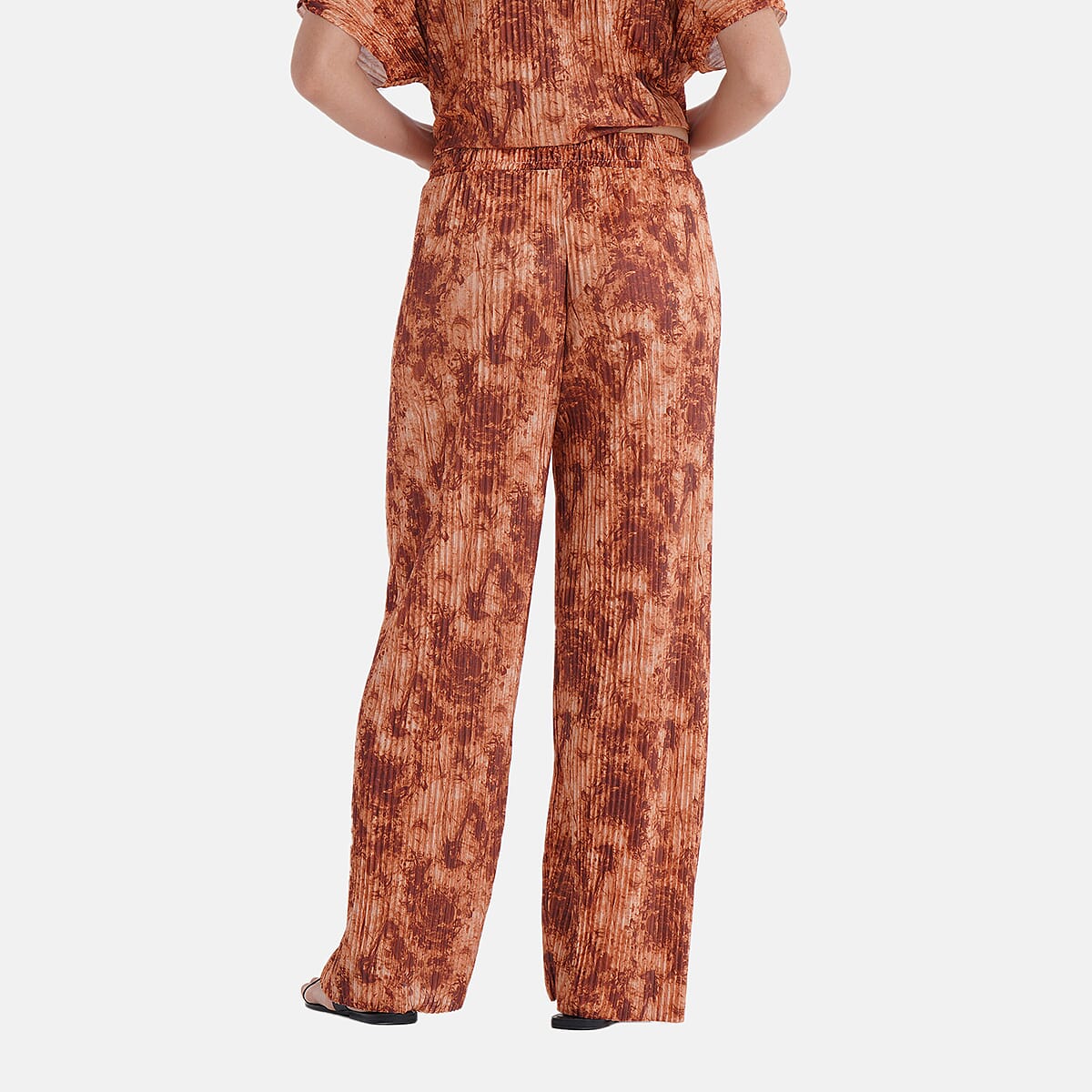 Tamsy Ginger Tie Dye 2 Piece Pleated Polyester Top and Bottom Set - One Size Fits Most image number 7