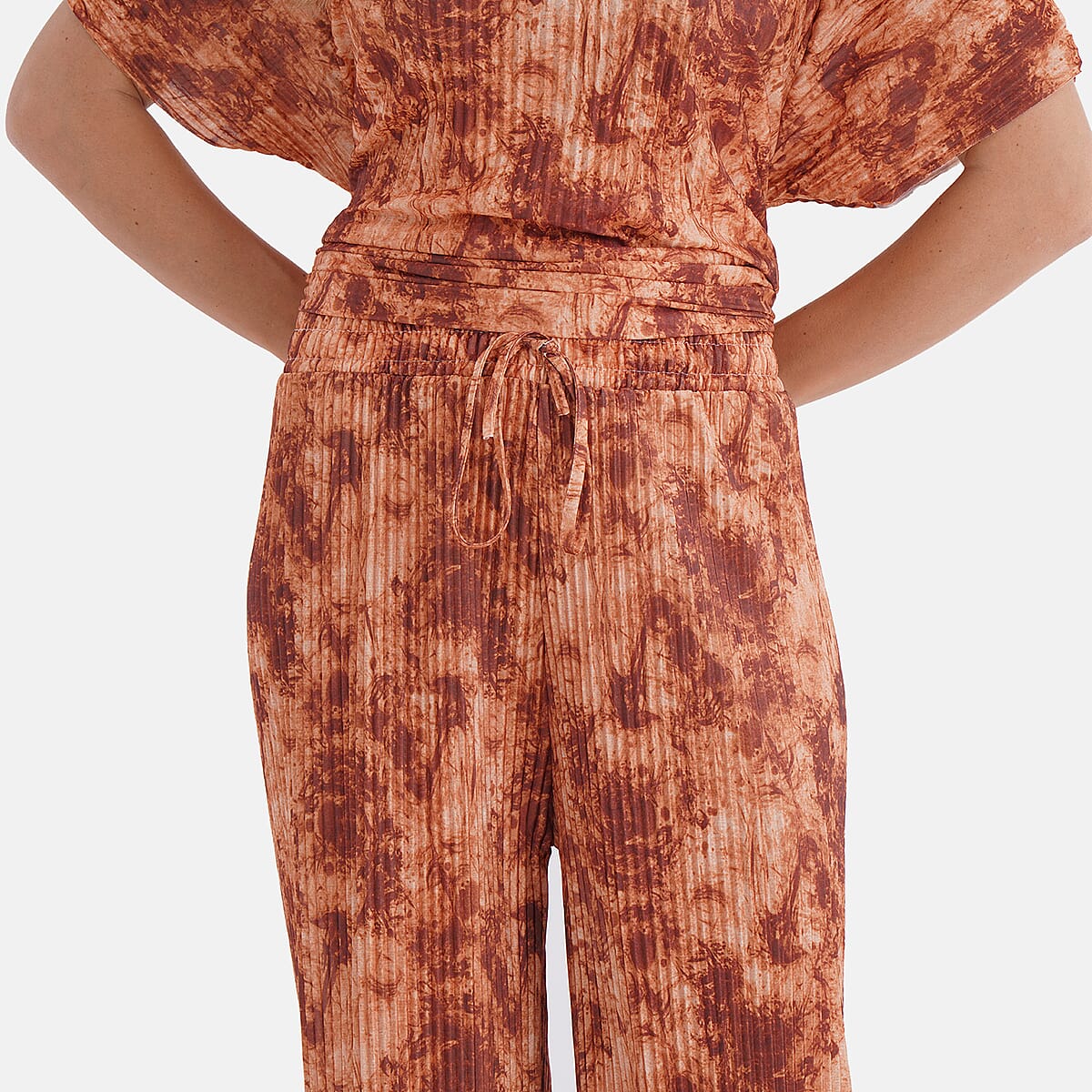 Tamsy Ginger Tie Dye 2 Piece Pleated Polyester Top and Bottom Set - One Size Fits Most image number 8
