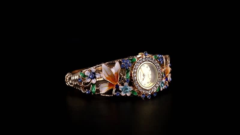 Strada Multi Color Austrian Crystal, Enameled Japanese Movement Bangle Watch in Goldtone (23.1mm) (6.5-7.0In)