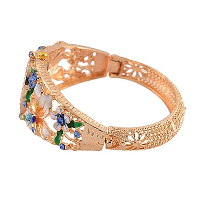 Strada Multi Color Austrian Crystal, Enameled Japanese Movement Bangle Watch in Goldtone (23.1mm) (6.5-7.0In)