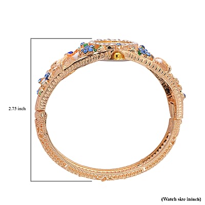 Strada Multi Color Austrian Crystal, Enameled Japanese Movement Bangle Watch in Goldtone (23.1mm) (6.5-7.0In)