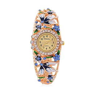 Strada Multi Color Austrian Crystal, Enameled Japanese Movement Bangle Watch in Goldtone (23.1mm) (6.5-7.0In)
