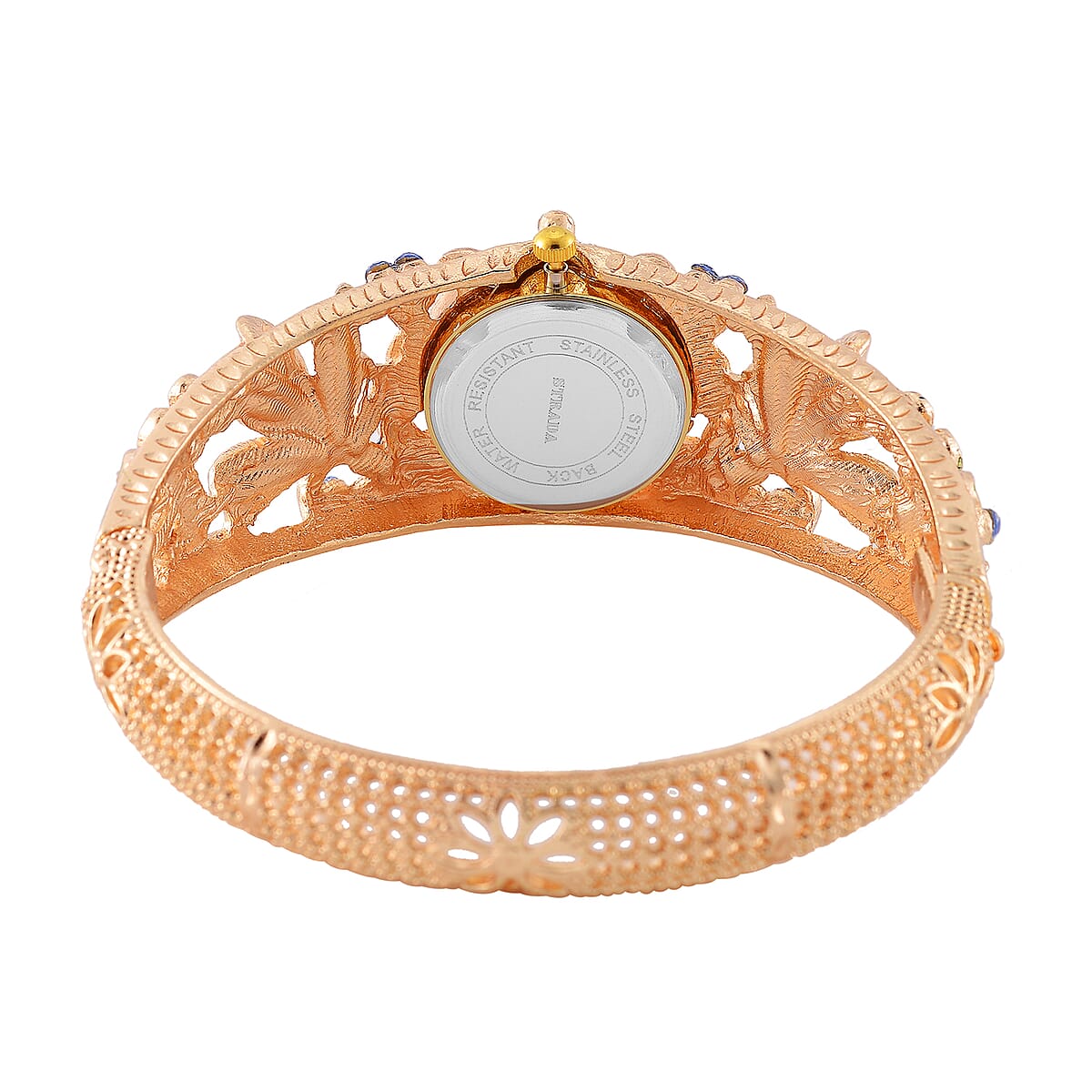 Strada Multi Color Austrian Crystal, Enameled Japanese Movement Bangle Watch in Goldtone (23.1mm) (6.5-7.0In) image number 5