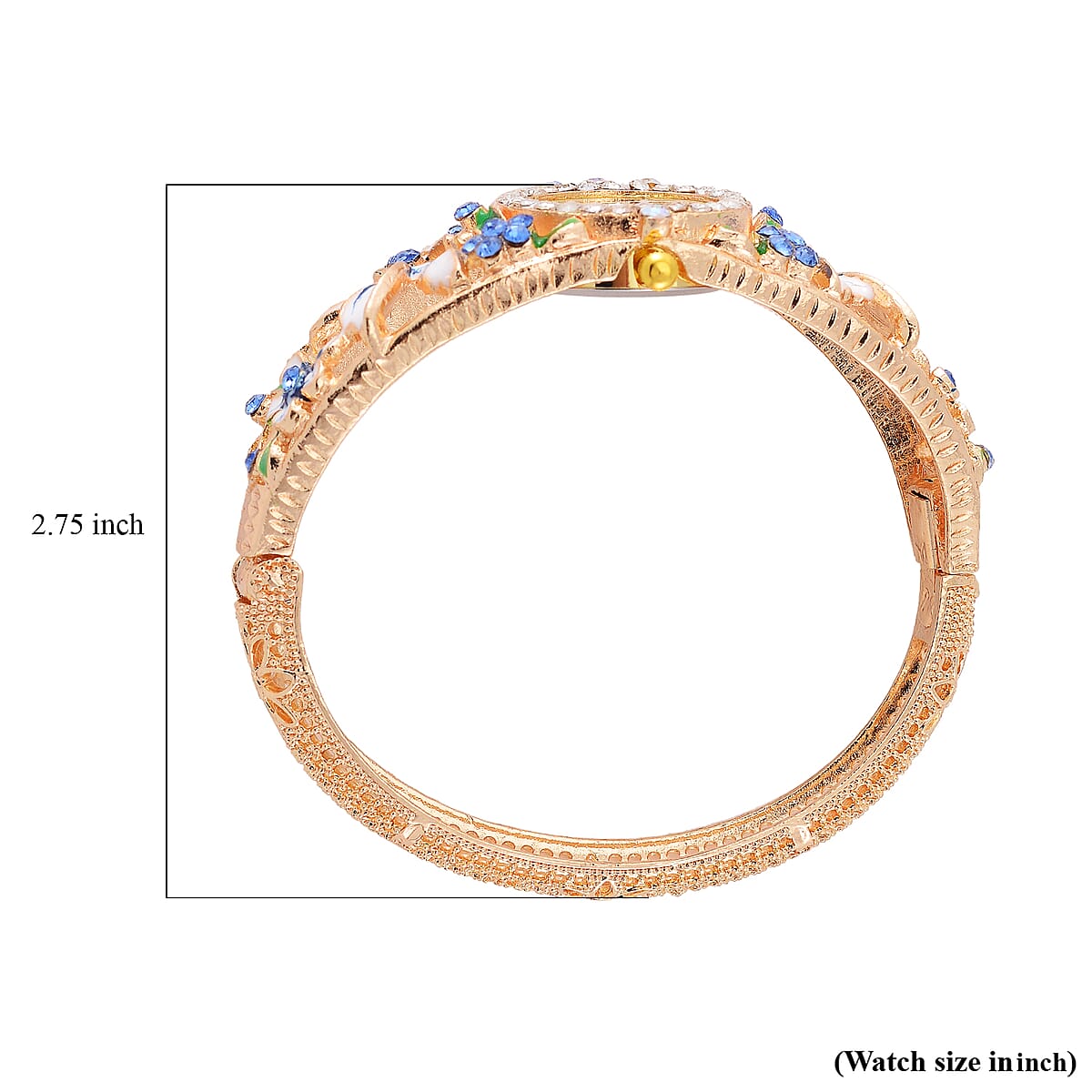 Strada Multi Color Austrian Crystal, Enameled Japanese Movement Bangle Watch in Goldtone (23.1mm) (6.5-7.0In) image number 6