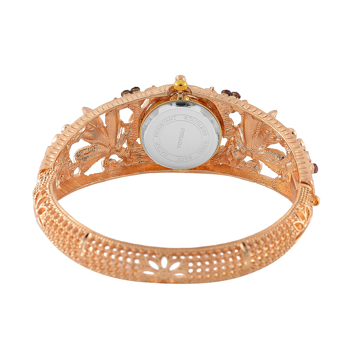 Strada Multi Color Austrian Crystal, Enameled Japanese Movement Bangle Watch in Goldtone (23.1mm) (6.5-7.0In) image number 5