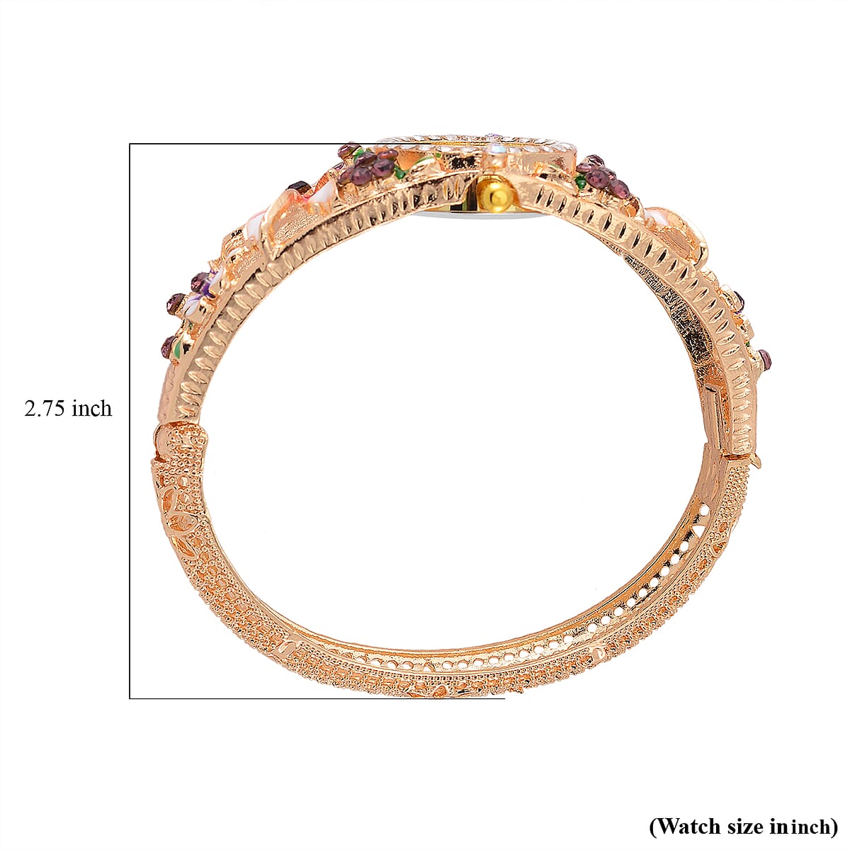 Strada Multi Color Austrian Crystal, Enameled Japanese Movement Bangle Watch in Goldtone (23.1mm) (6.5-7.0In) image number 6
