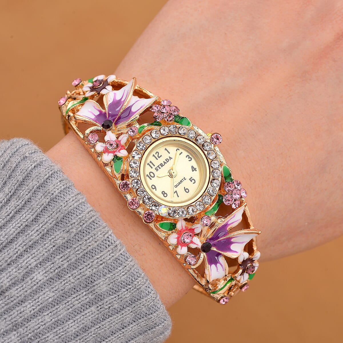 Floral Dial Bracelet Watch with Mineral Crystal Japanese Quartz Movement Fossil Women main image 2