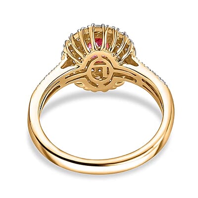 Certified & Appraised Luxoro AAA Padparadscha Sapphire (BT) 10.0) and I2 Diamond 1.33 ctw Double Halo Ring in 14K Yellow Gold (Size 8.0)